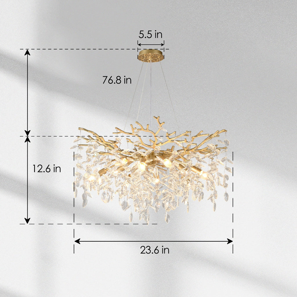 8-Light Crystal Gold Chandelier for Dining Room and Kitchen Island