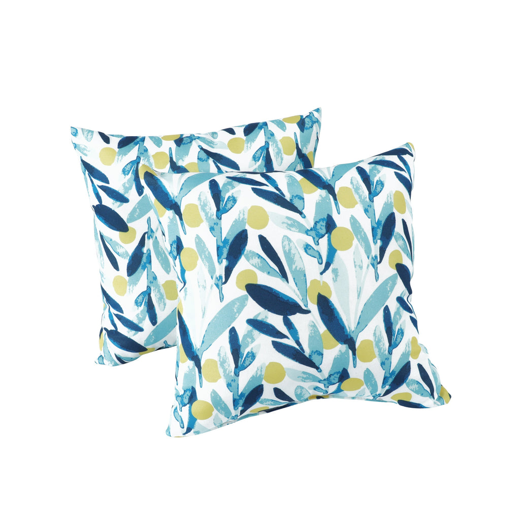 2 Pack Outdoor Waterproof Pillows - Blue Leaf (18x18 Inch)
