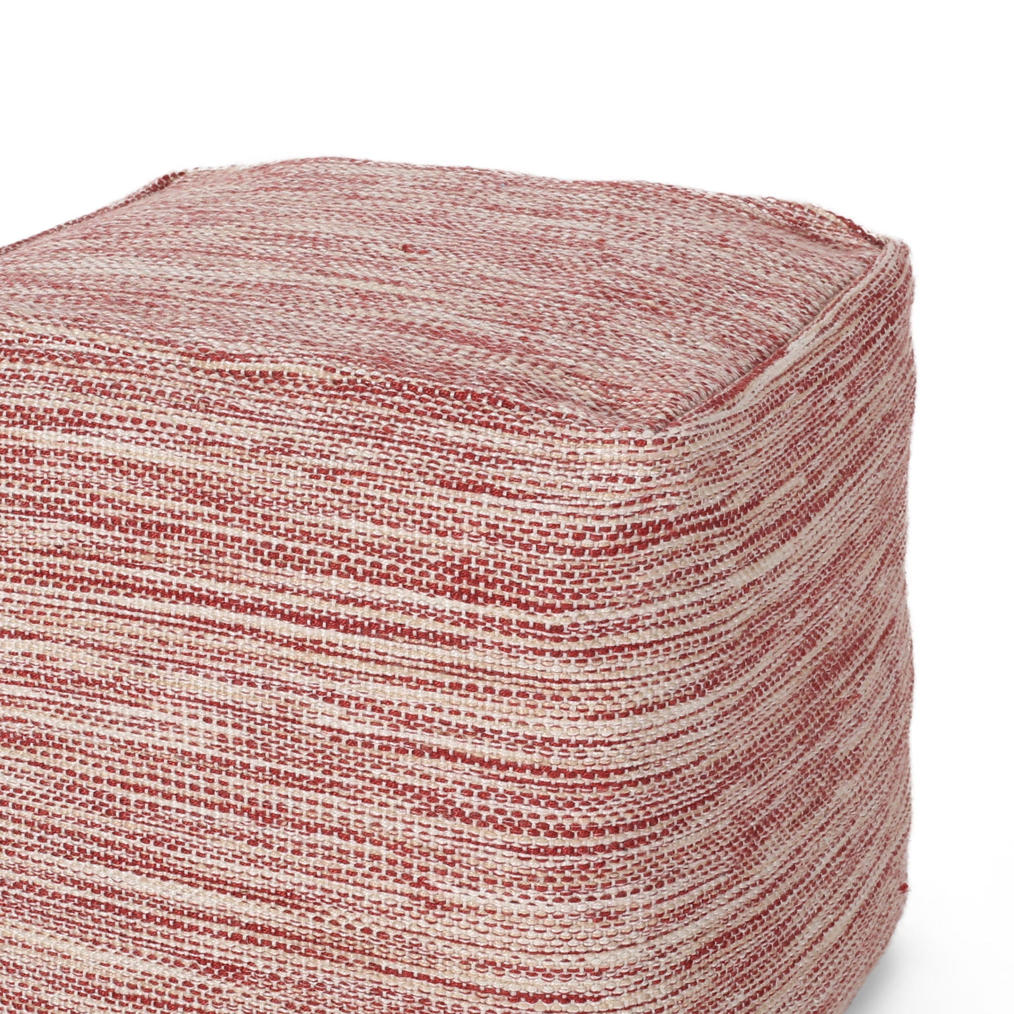 Enigma - Yarn And Cotton Square Pouf Ottoman With Polystyrene Beads - Red / White