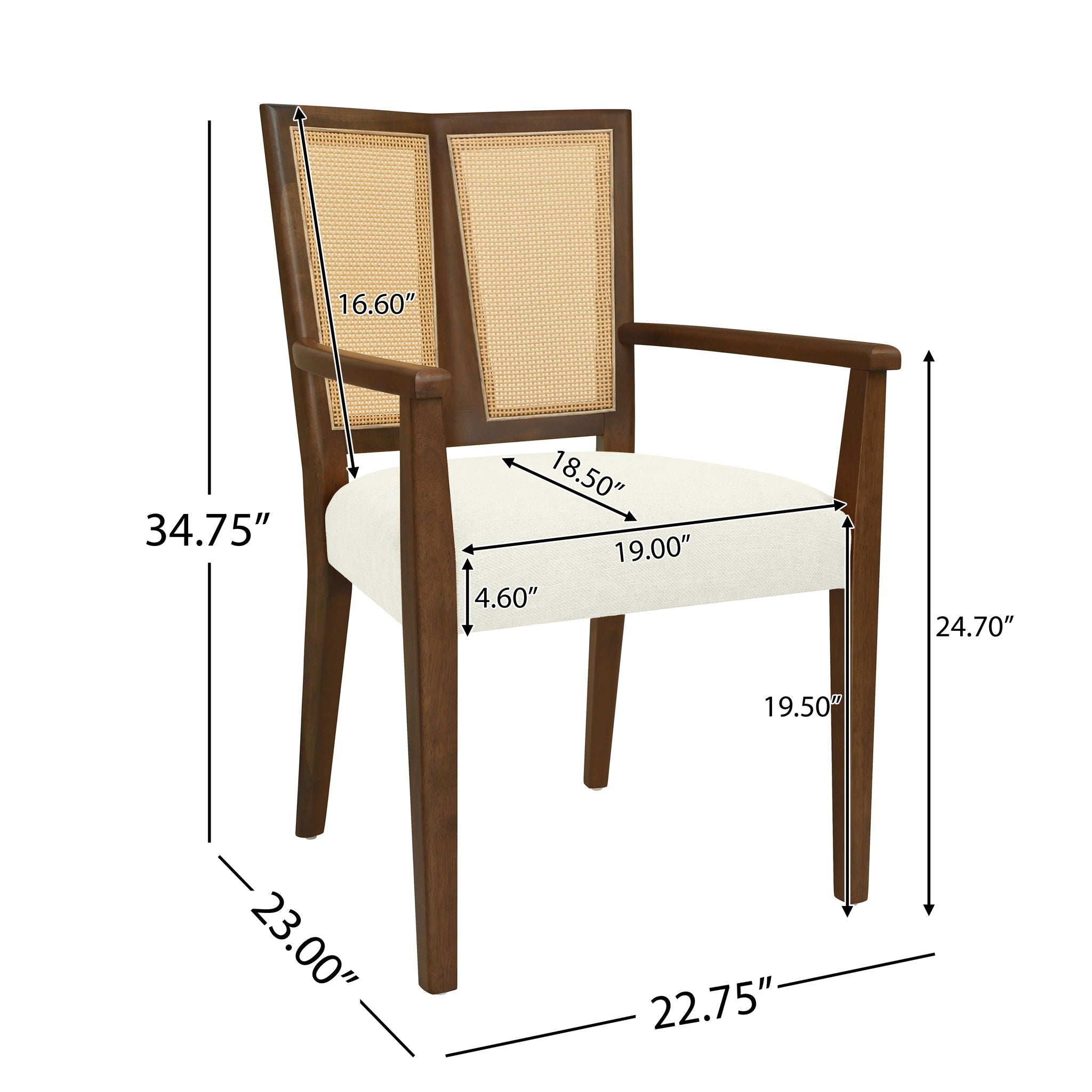 Mid Century Modern Arm Dining Chairs With Rattan Backrest