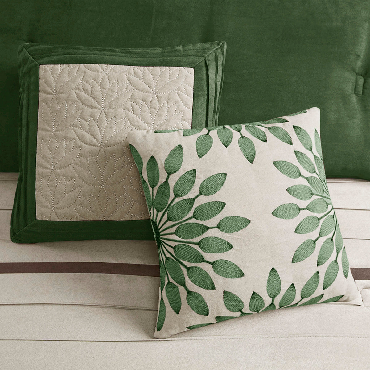 7 Pc Faux Suede Comforter Set Green Queen