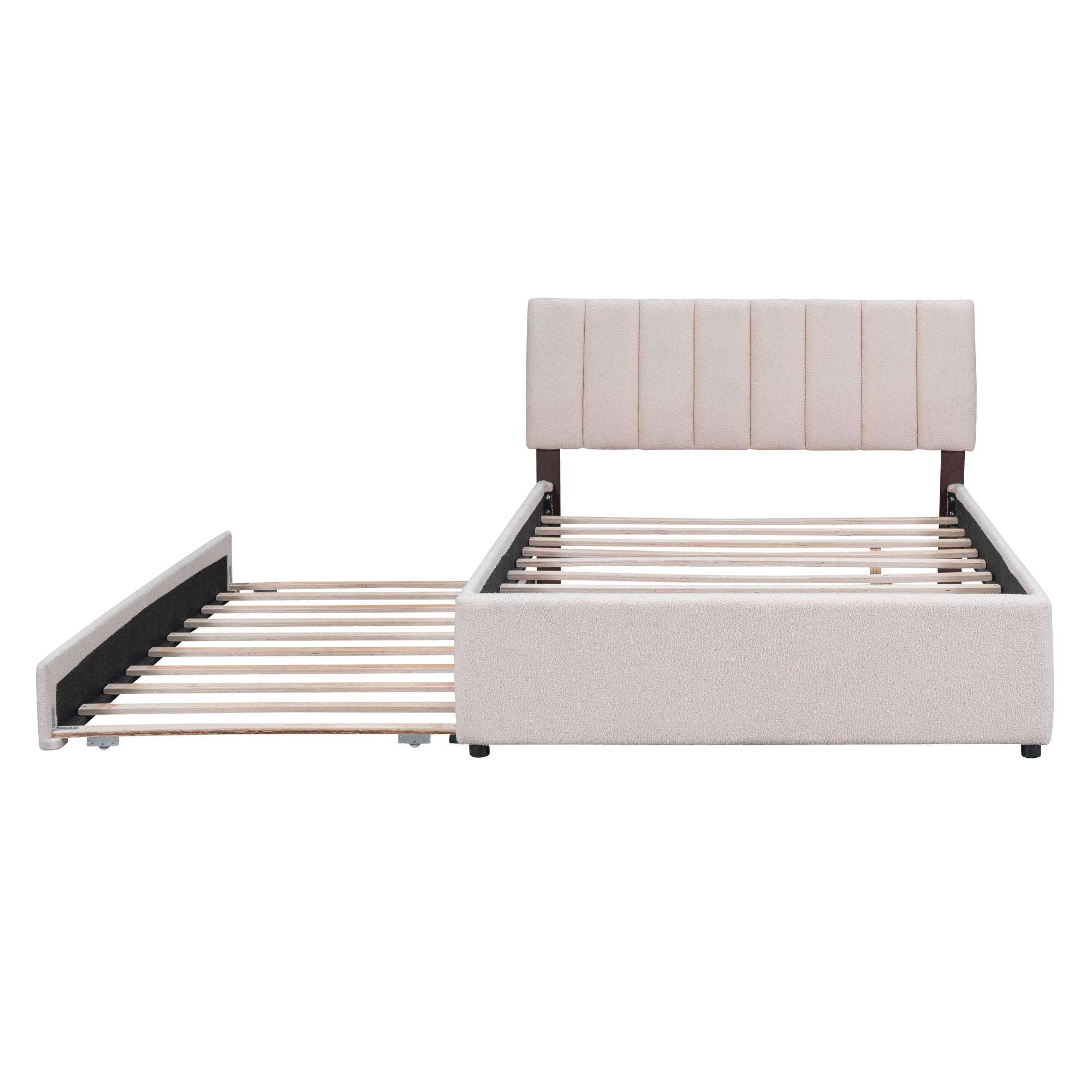 Teddy Fleece Full Size Upholstered Platform Bed with Twin Trundle