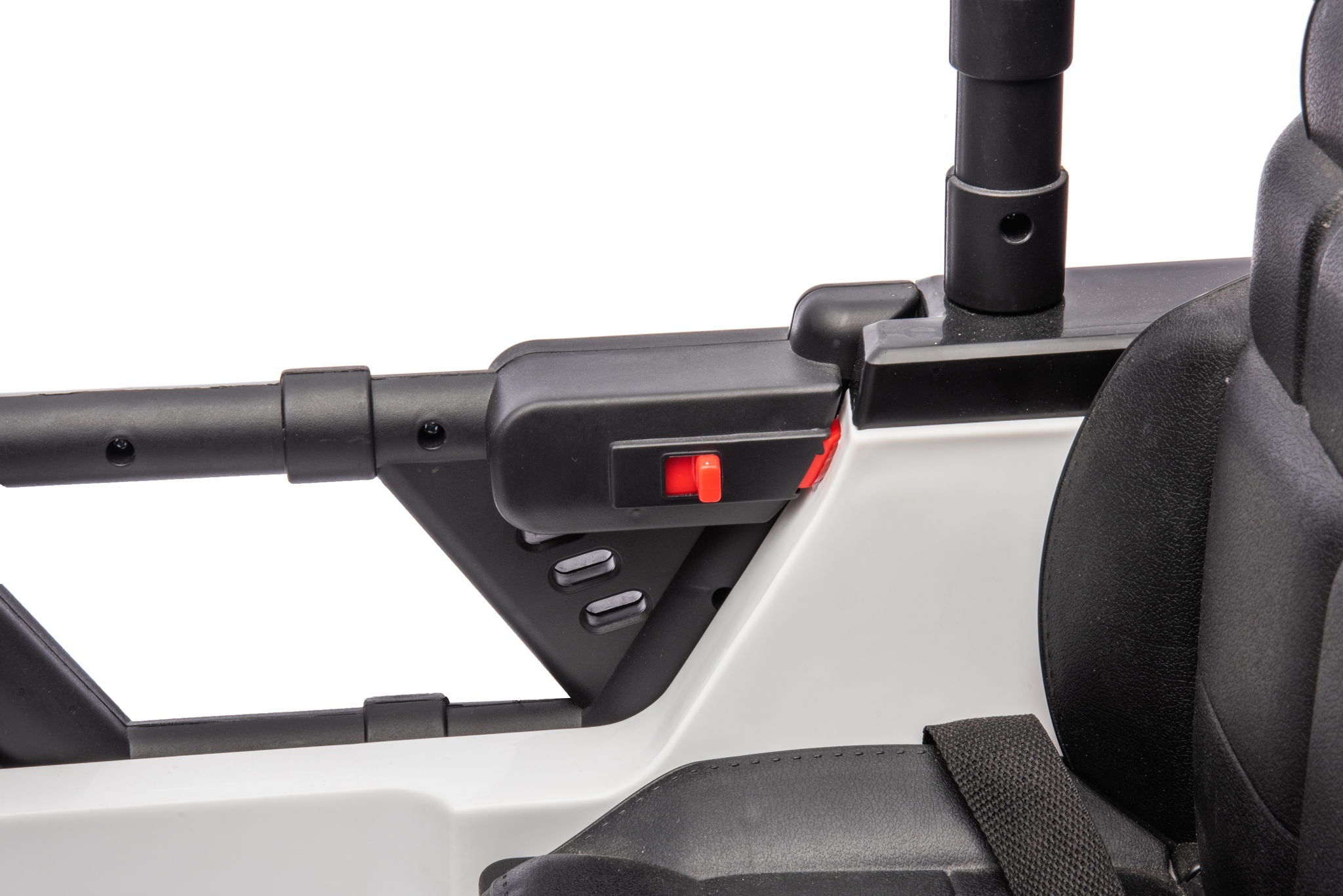 12V7A 30W*2 Four-Wheel Drive Seat One Button Start, Forward And Backward, High And Low Speed, Music, Front Light, Power Display, Two Doors Can Open, 2.4G R / C, Seat Belt Four Wheel Absorber