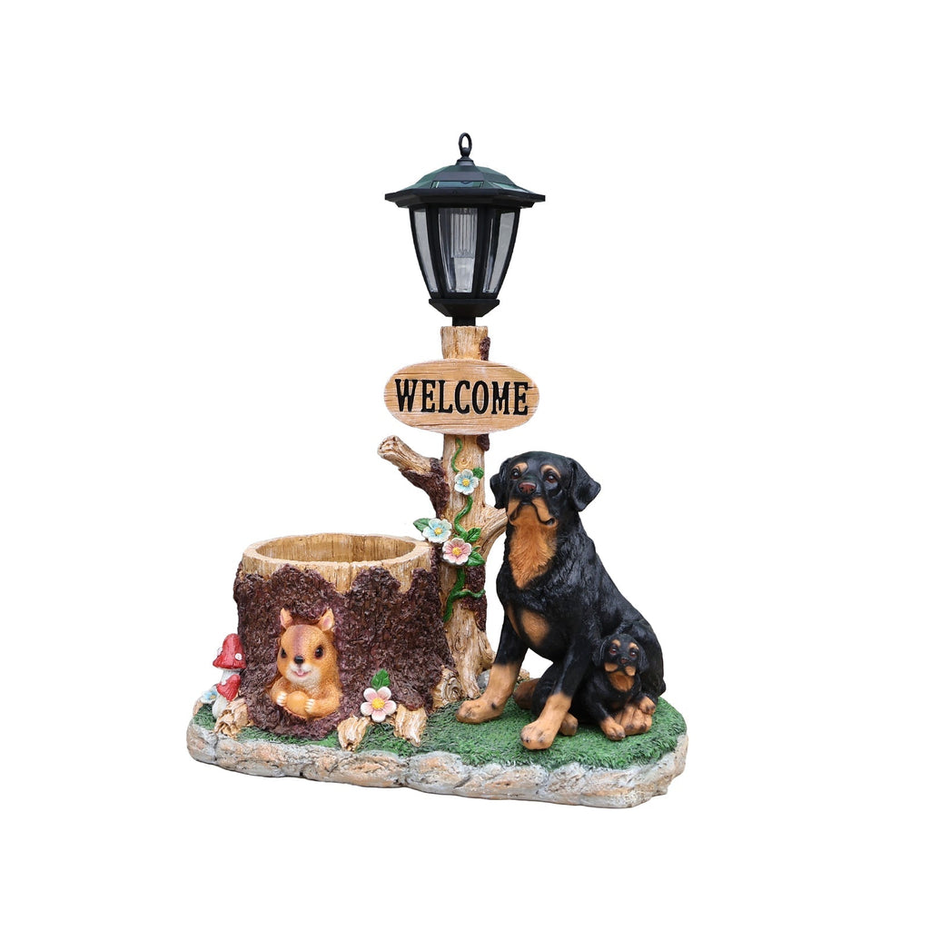 Rottweiler Dog Family Planter Statue