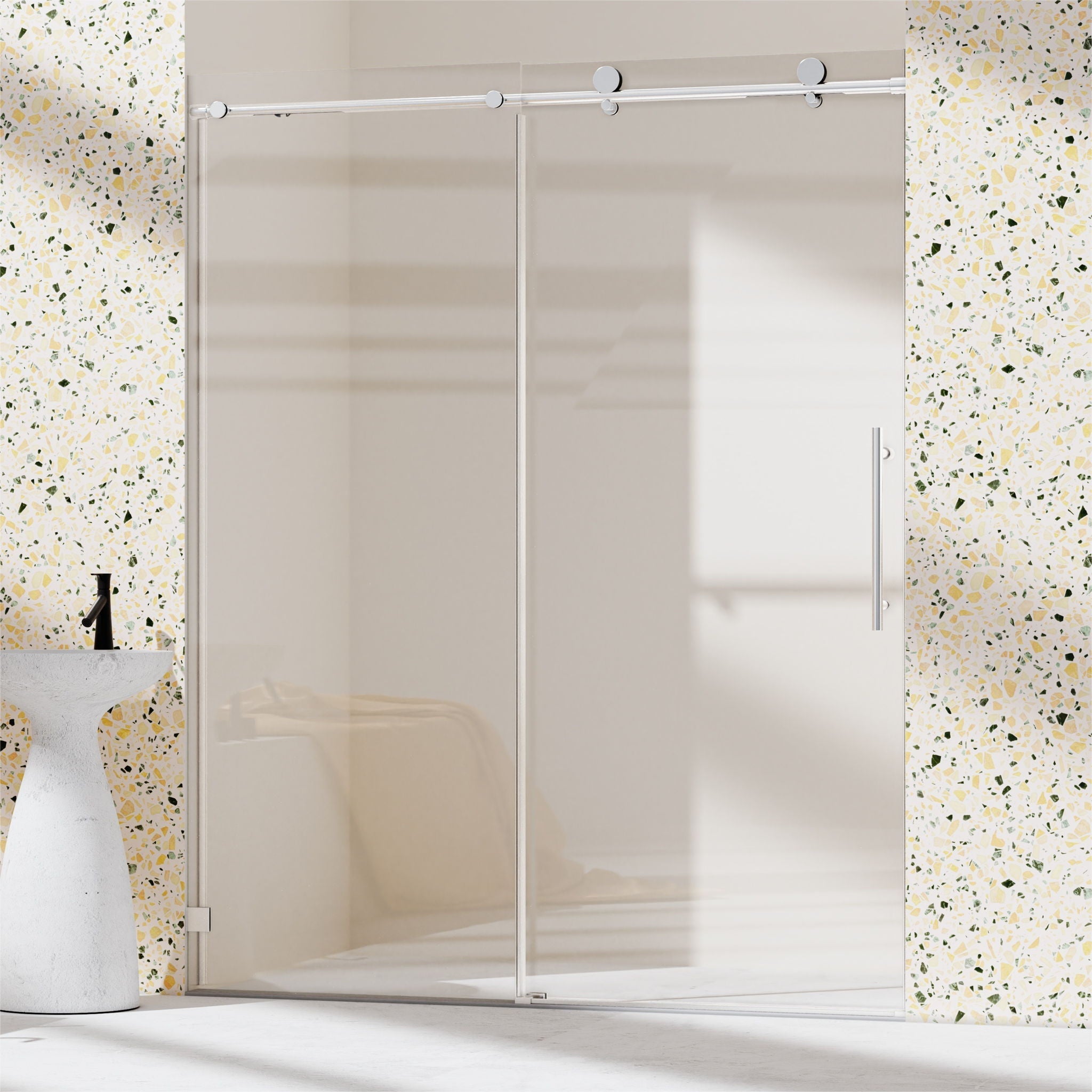 Frameless, Single Sliding Soft Close Shower Doors, 5/16" Sgcc Tempered Glass