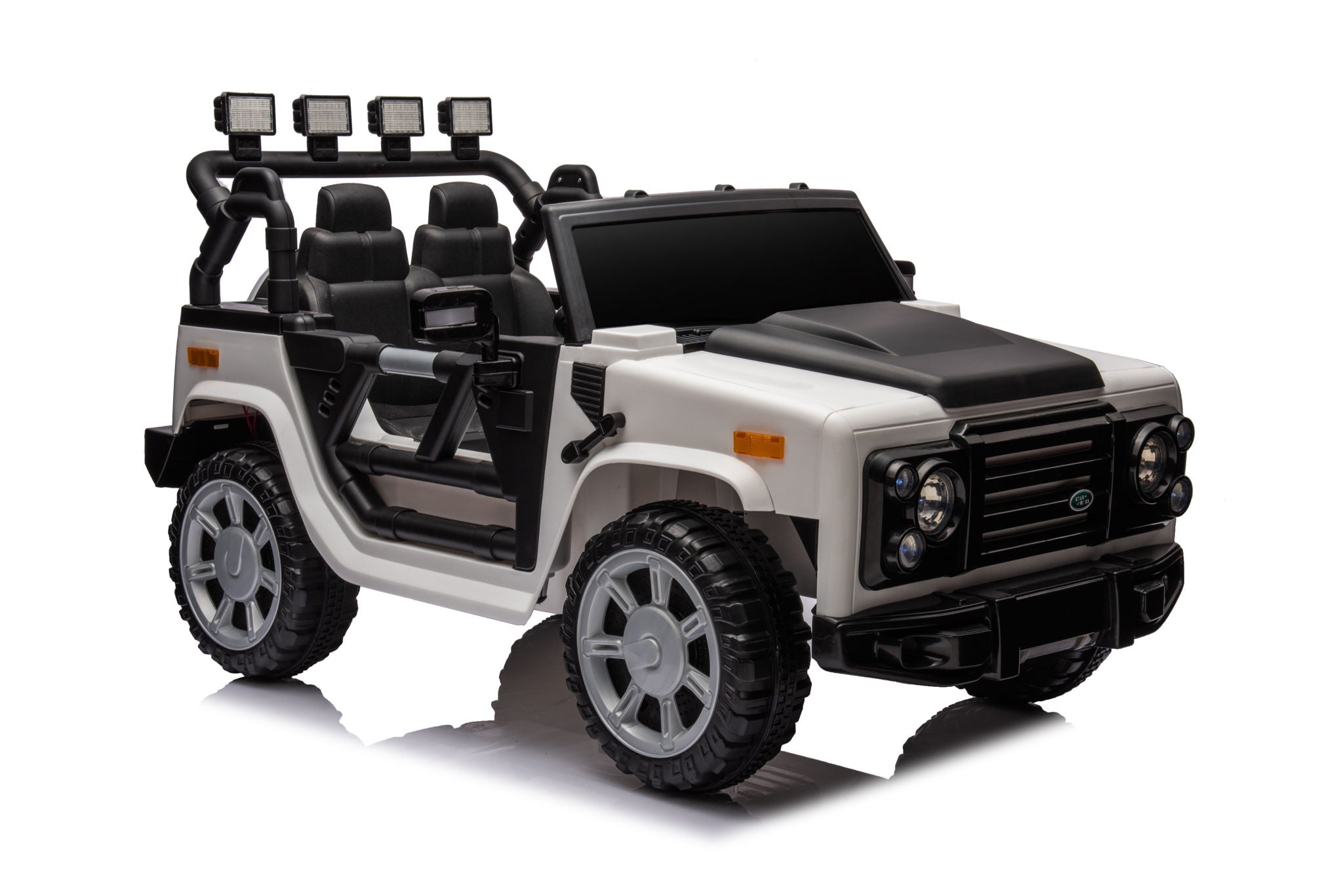 12V7A 30W*2 Four-Wheel Drive Seat One Button Start, Forward And Backward, High And Low Speed, Music, Front Light, Power Display, Two Doors Can Open, 2.4G R / C, Seat Belt Four Wheel Absorber