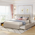 Upholstered Platform Bed with 2 Drawers and 1 Twin XL Trundle,  Linen Fabric, Queen Size - Dark Beige(OLD SKU :LP100314AAA)