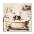 Raccoon Bathroom Canvas Wall Art, Framed - Black / Ivory