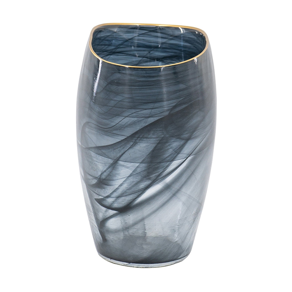 9.3x4.7x9.3' Smokey Black Glass Vase with Gold Rim