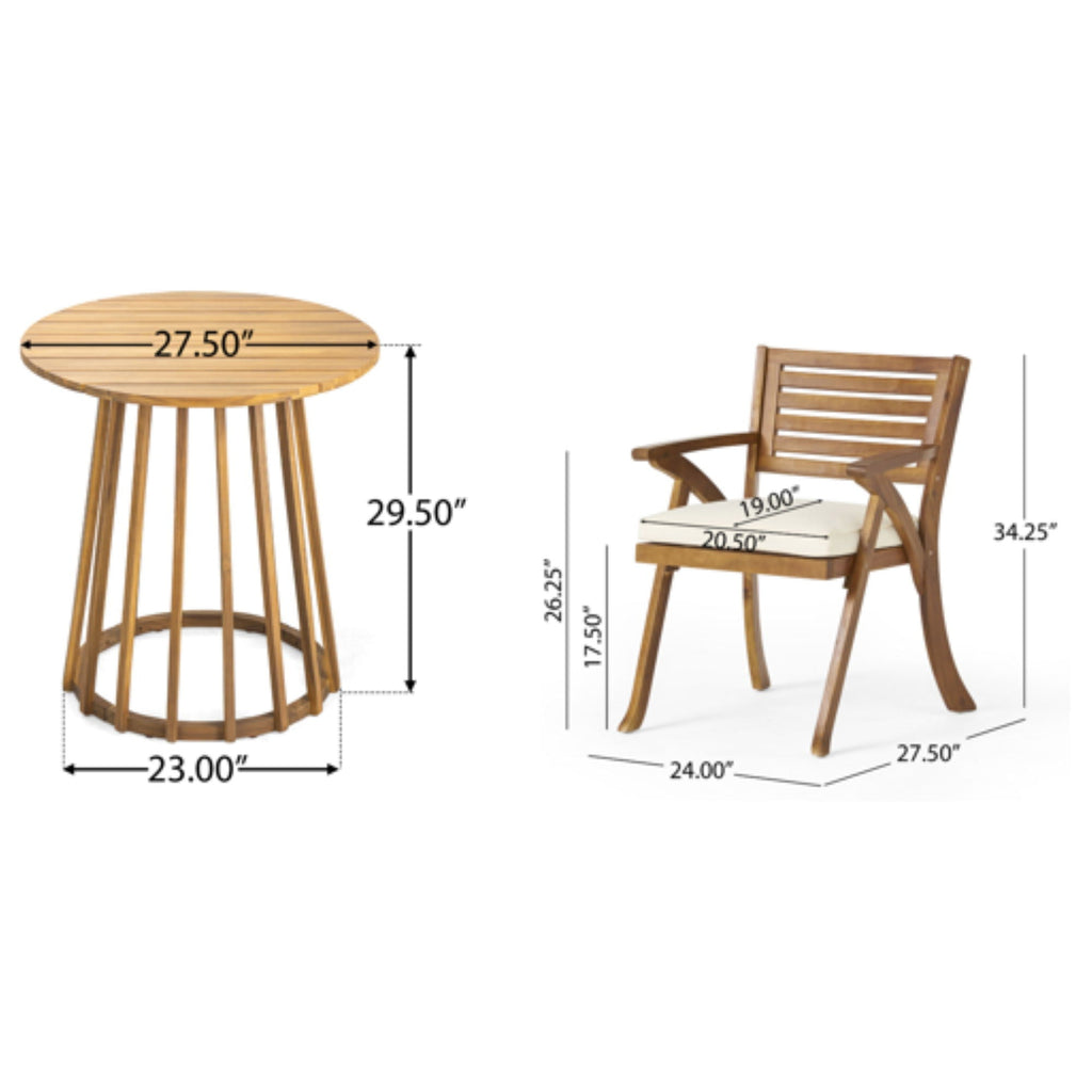Outdoor 3 Pieces Dining Set With Cushions - Teak Wood