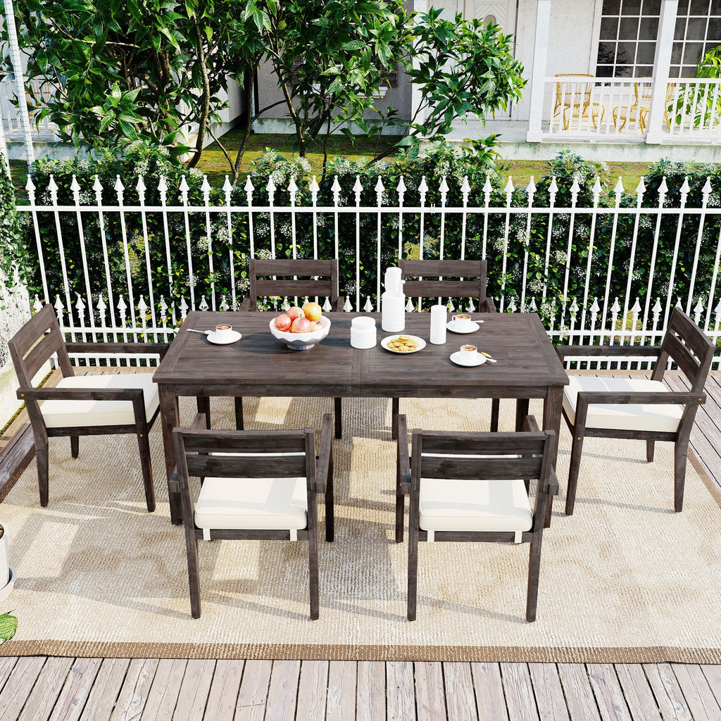 U_Style 7 Pieces Acacia Wood Outdoor Dining Set with Cushions