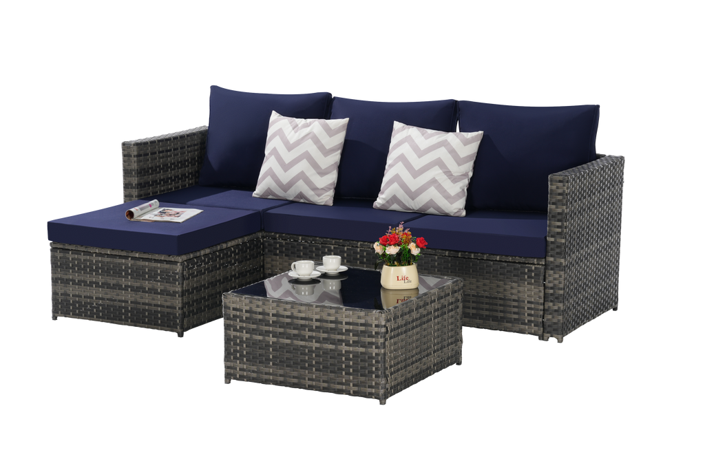 2 Pieces Patio Furniture Set, Outdoor Woven Sectional L-Shaped Patio Furniture