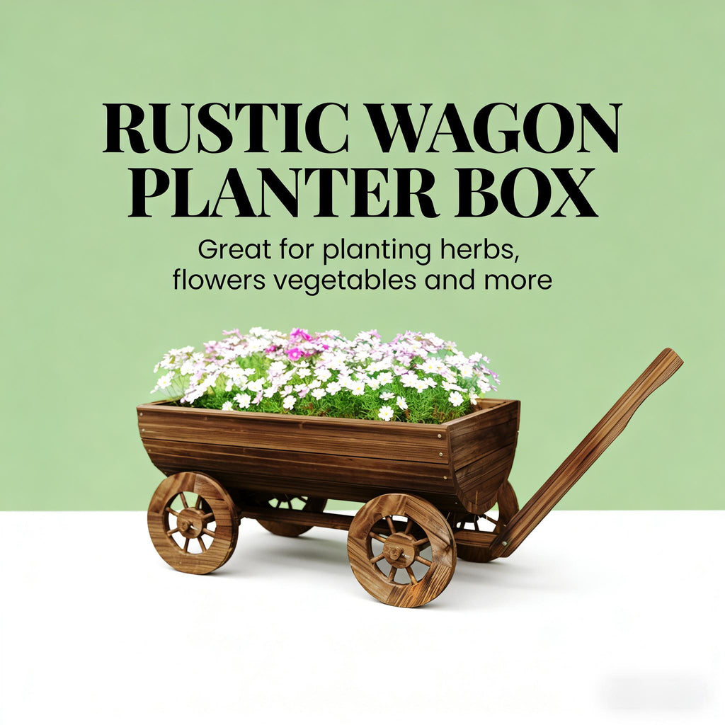 Small Wheelbarrow Wagon Flower Cart Wooden Mobile Garden Planter