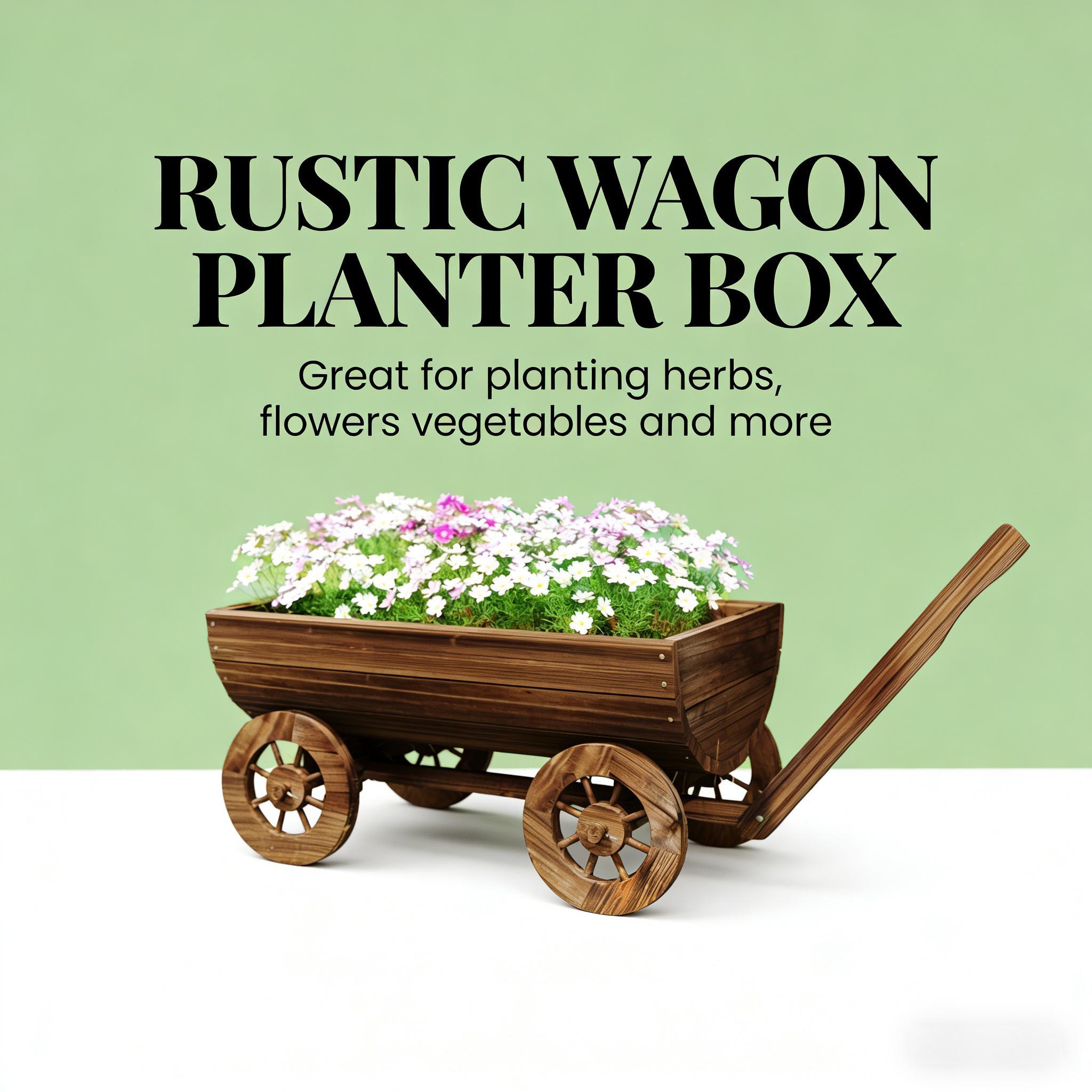Small Wheelbarrow Wagon Flower Cart Wooden Mobile Garden Planter