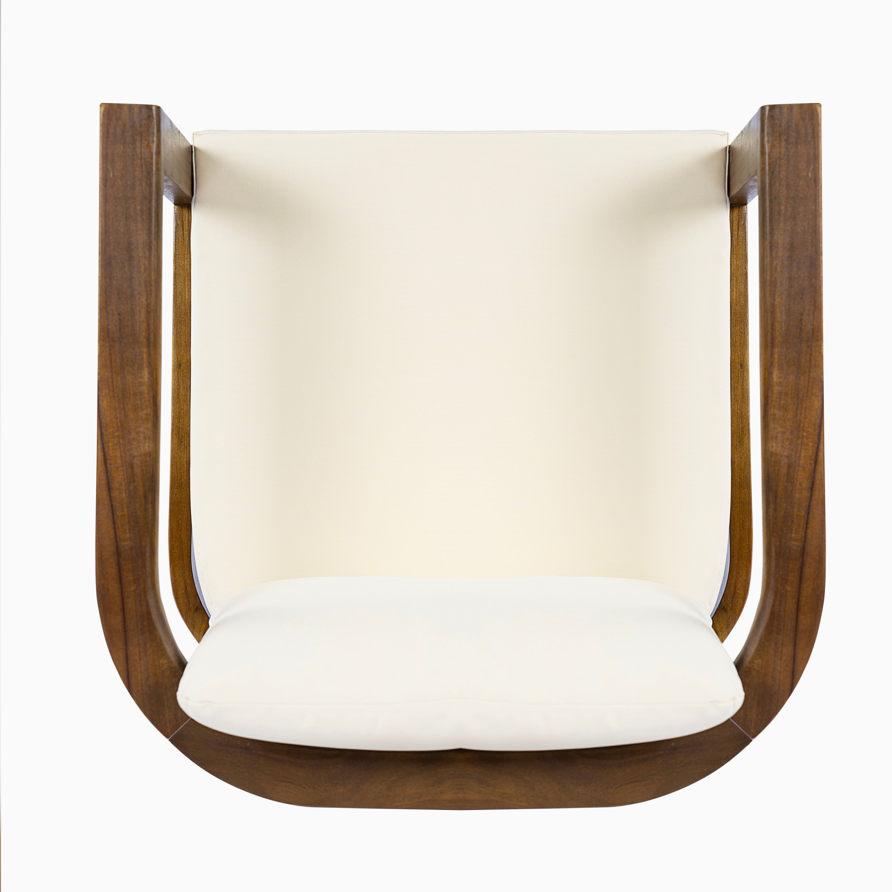 Outdoor Dining Chair Set of 2 with Curved Acacia Wood Arms, Brown Finish and Cream Cushions