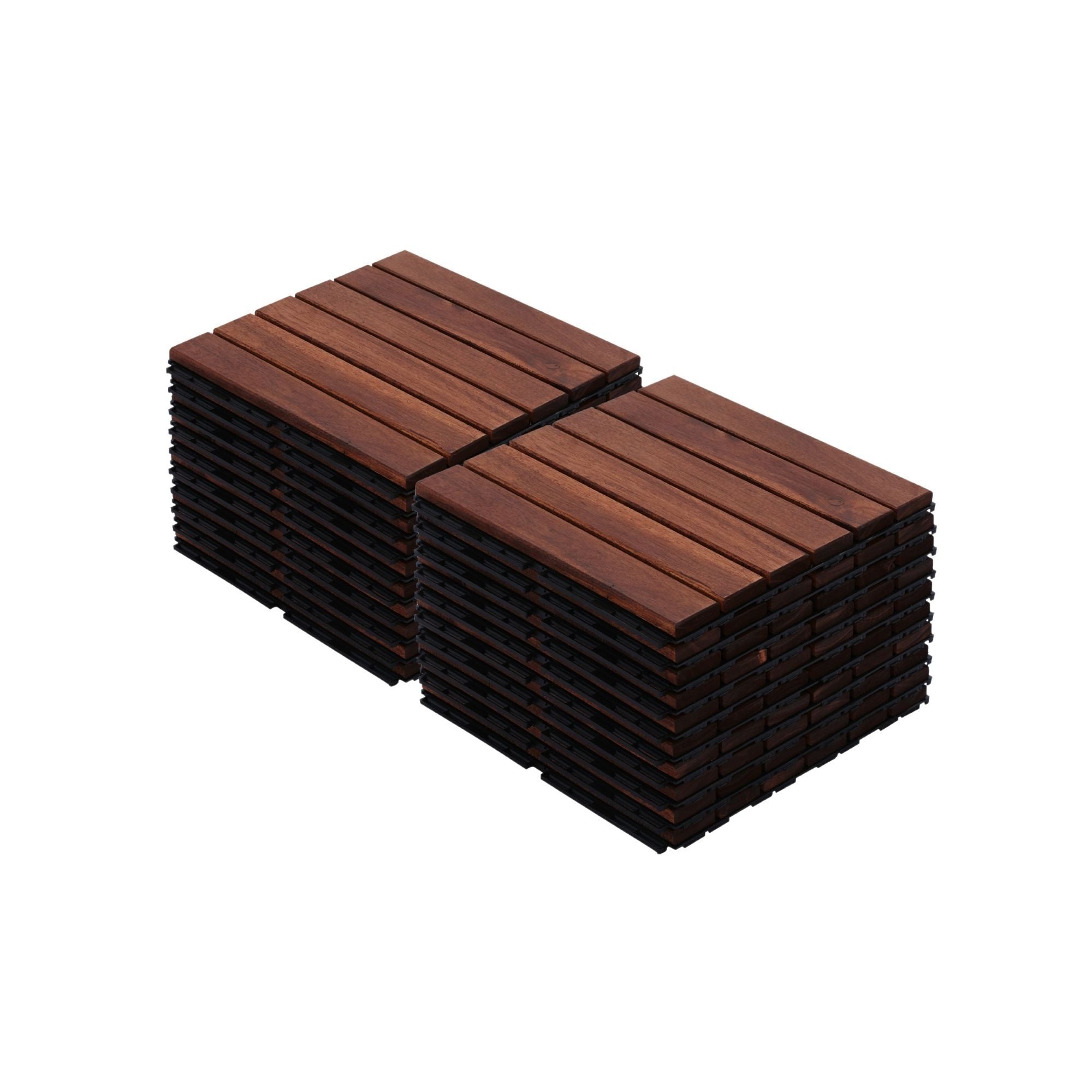 Interlocking Deck Tiles Striped Pattern Waterproof Brown