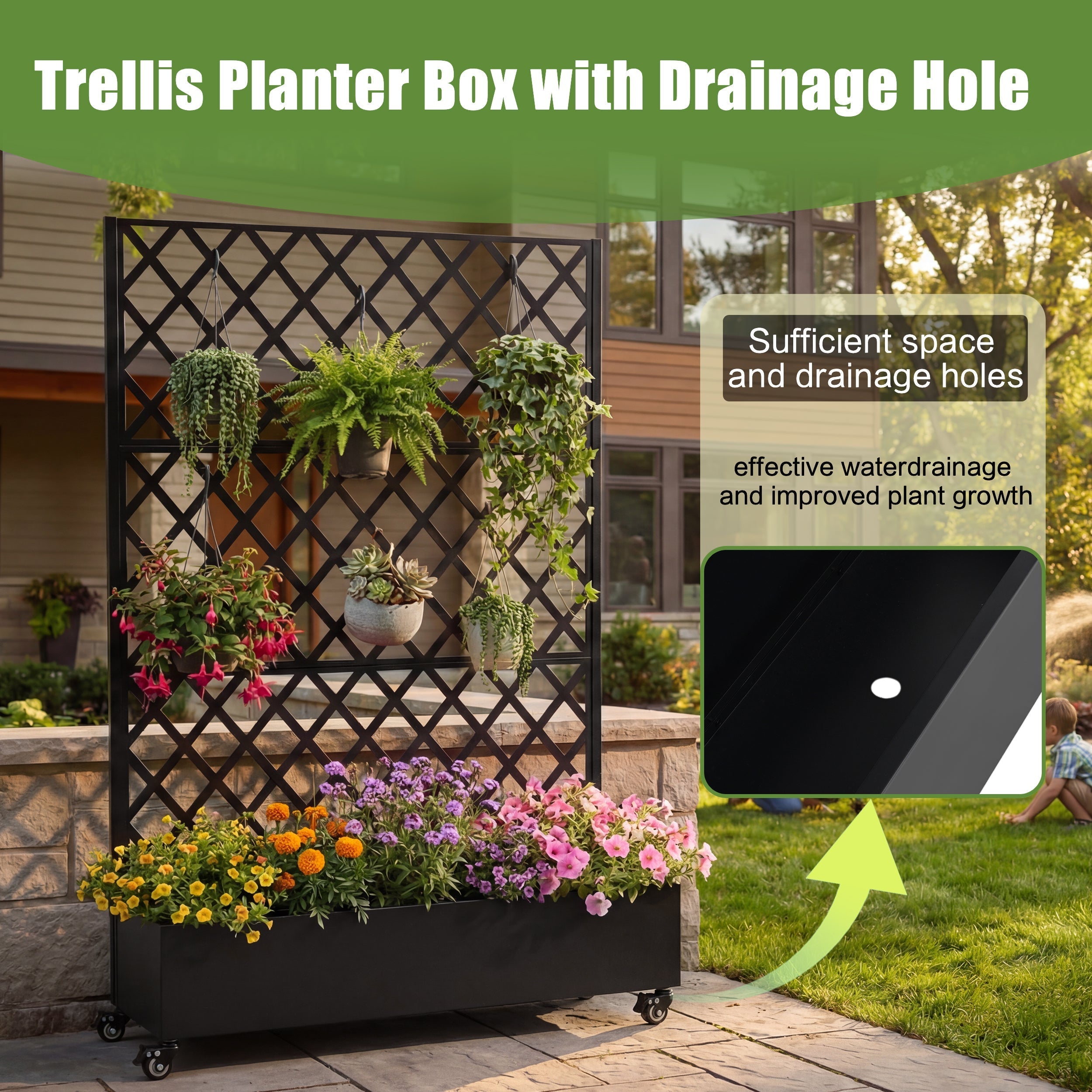 Metal Raised Garden Bed with Wheels and Trellis