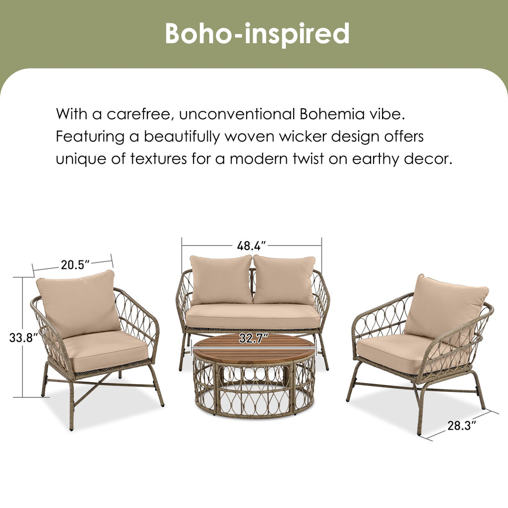 Bohemia-Inspired 4-Person Outdoor Seating Group With Removable Cushions