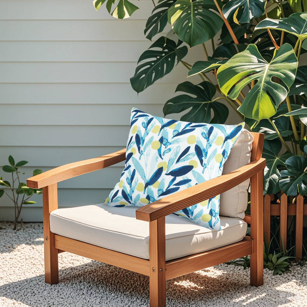 2 Pack Outdoor Waterproof Pillows - Blue Leaf (18x18 Inch)