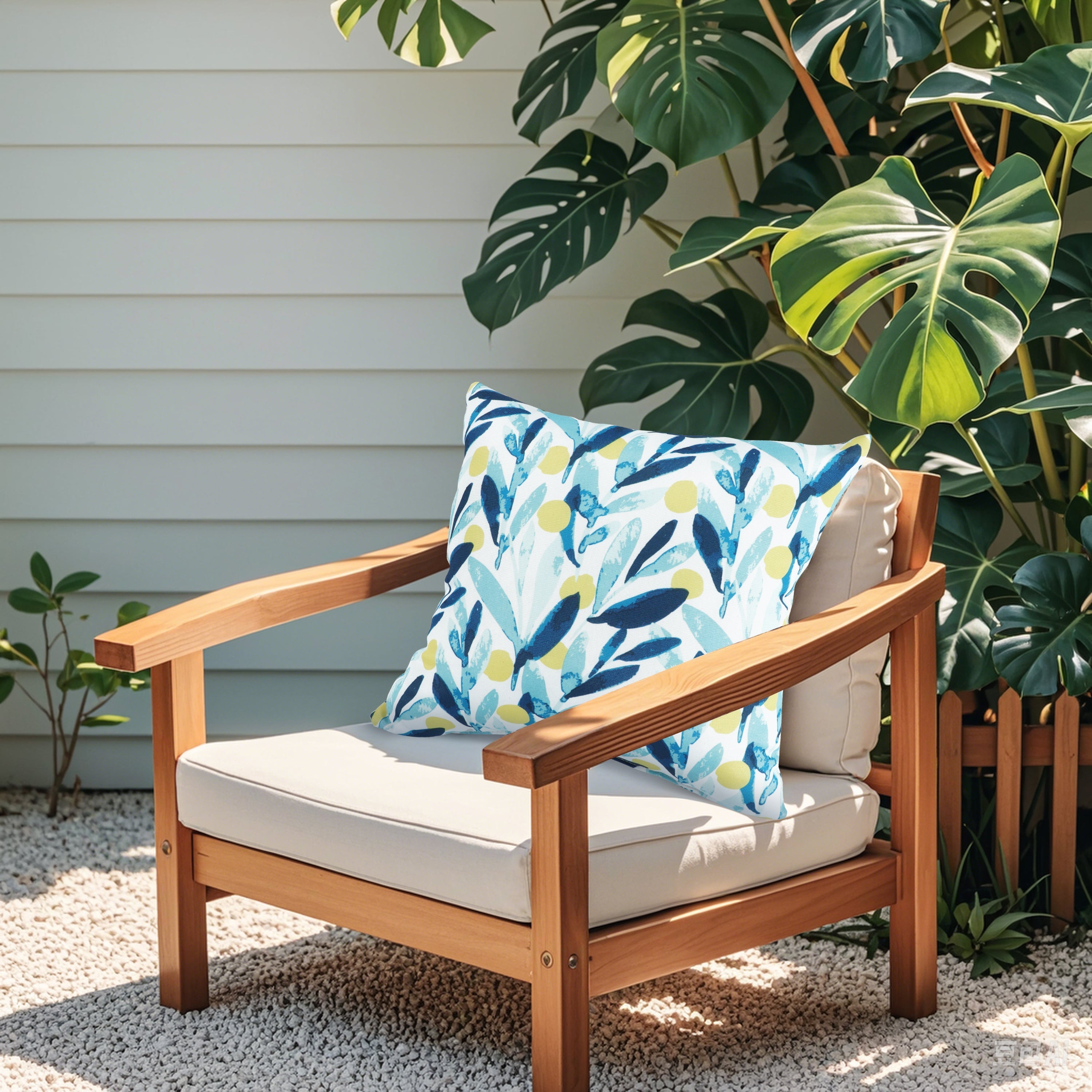 2 Pack Outdoor Waterproof Pillows - Blue Leaf (18x18 Inch)