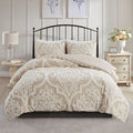 King/Cal King 3 Piece Tufted Cotton Chenille Damask Duvet Cover Set