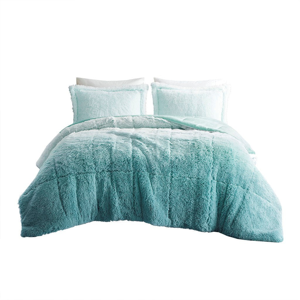 Full/Queen Ombre Shaggy Long Fur Comforter Mini Set