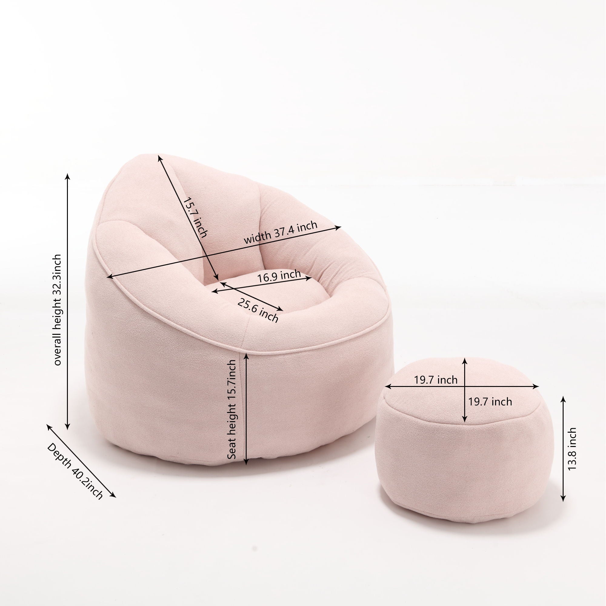Bedding Bean Bag Sofa Chair High Pressure Foam With Footrest
