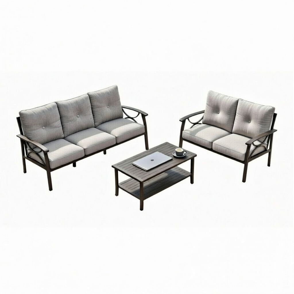 Patio Furniture Set with Coffee Table and Cushions for Backyard