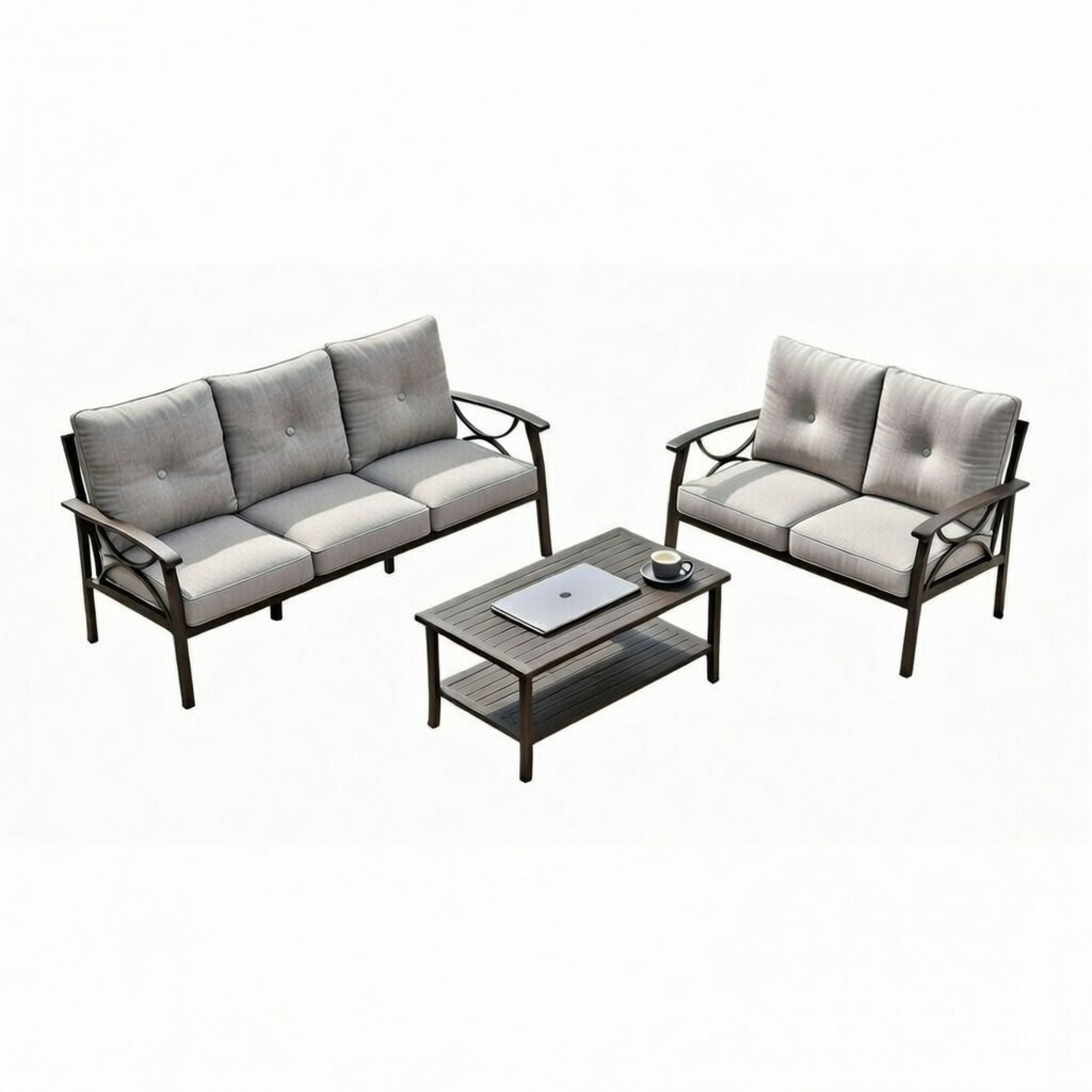 Patio Furniture Set with Coffee Table and Cushions for Backyard
