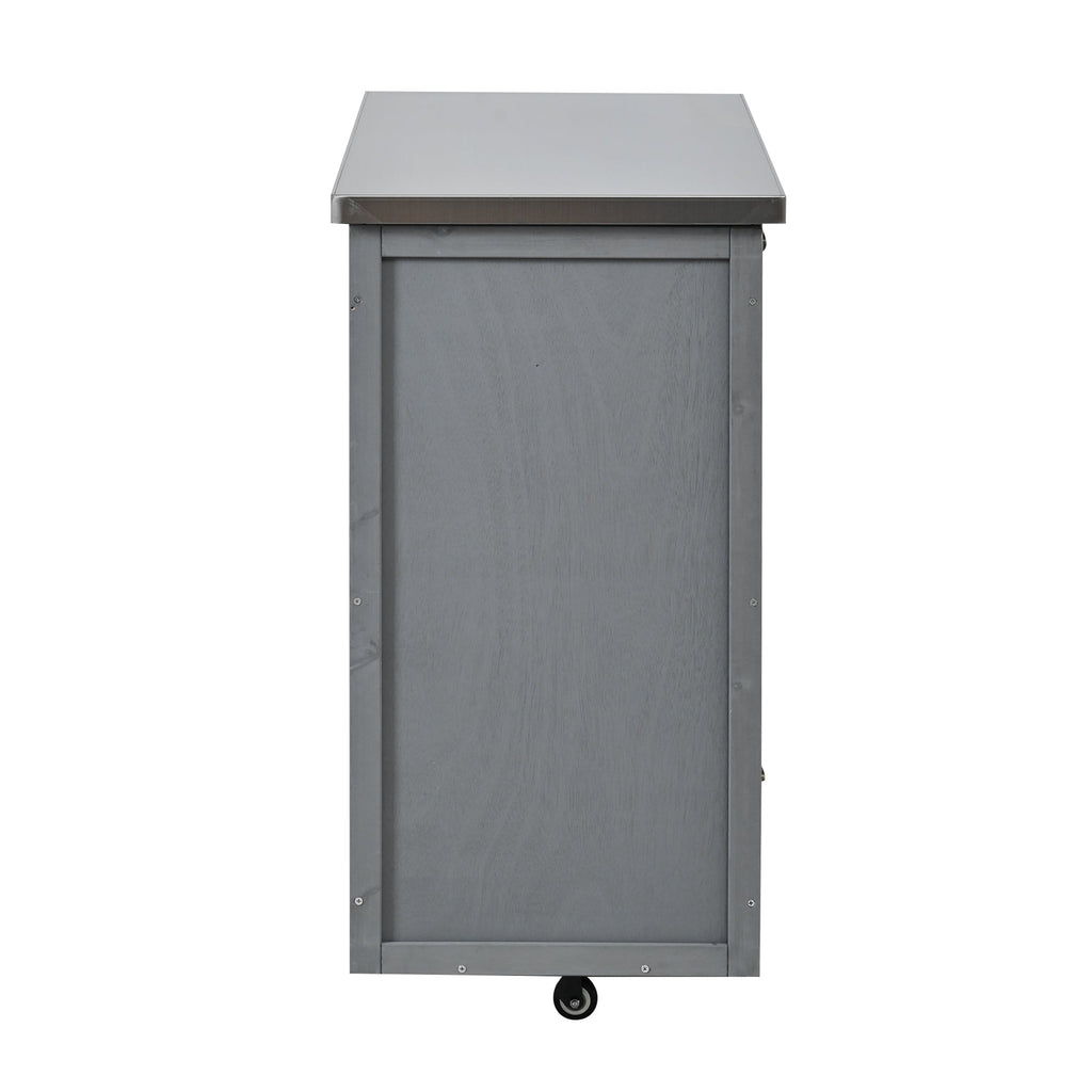 Outdoor Kitchen Island Fir Wood Prep Station with Stainless Steel Top