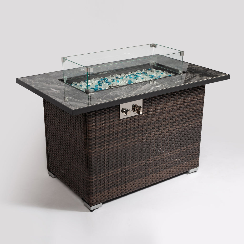 44' Propane Gas Fire Pit Table with Tile Top and Wicker Base