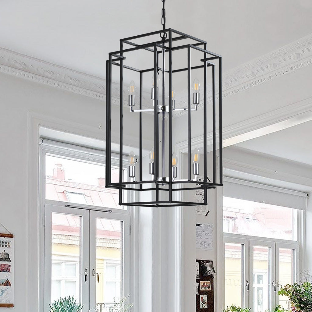 18' Modern 8-Light Black & Chrome Geometric Pendant Chandelier
