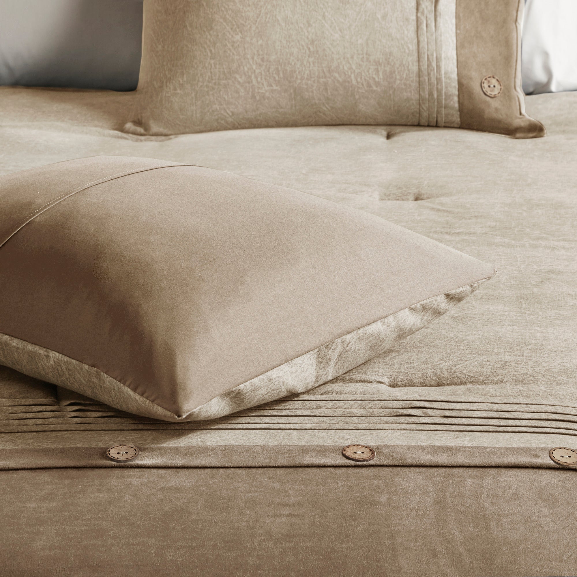 7 Piece Faux Suede Comforter Set Tan California King