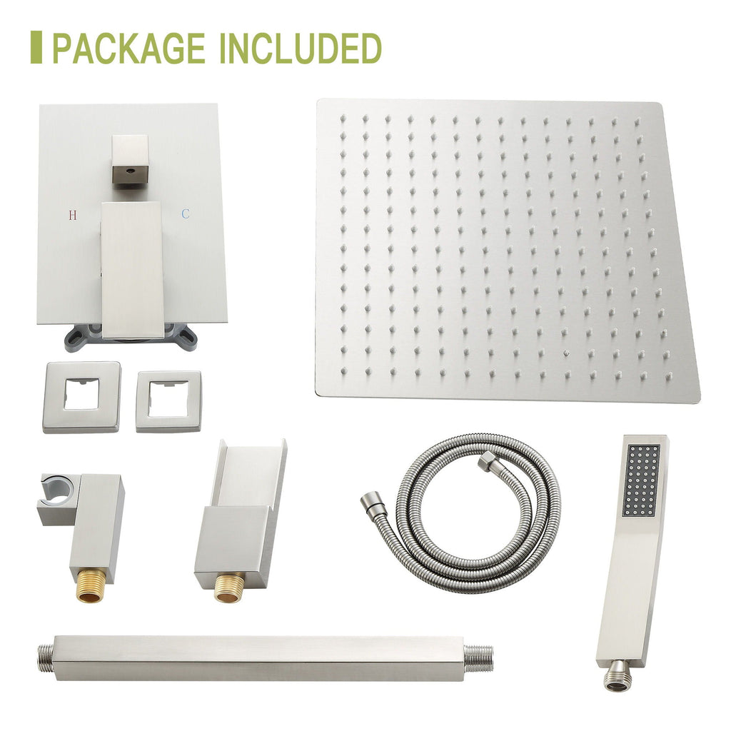 16" Ceiling Mount Square Shower System With Waterfall Tub Spout And Rough In Valve