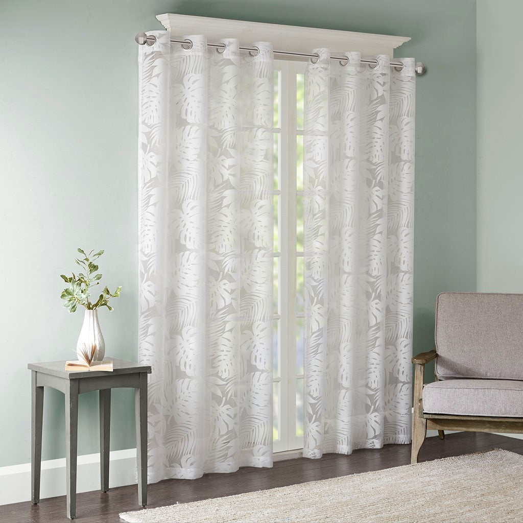 Palm Leaf Burnout Sheer Window Curtain White 50x63