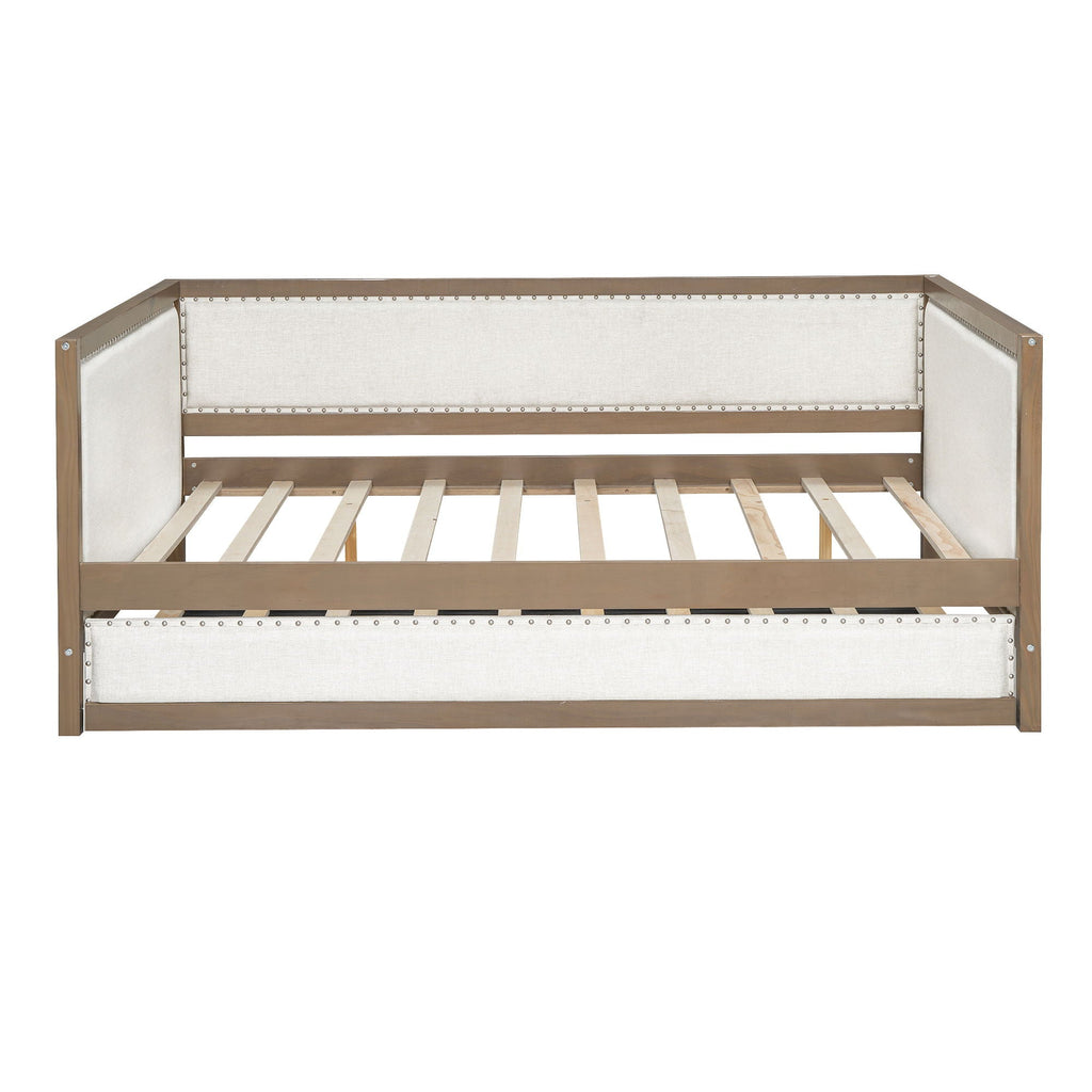 Full Size Daybed With Trundle And Nailhead Decoration - Wood