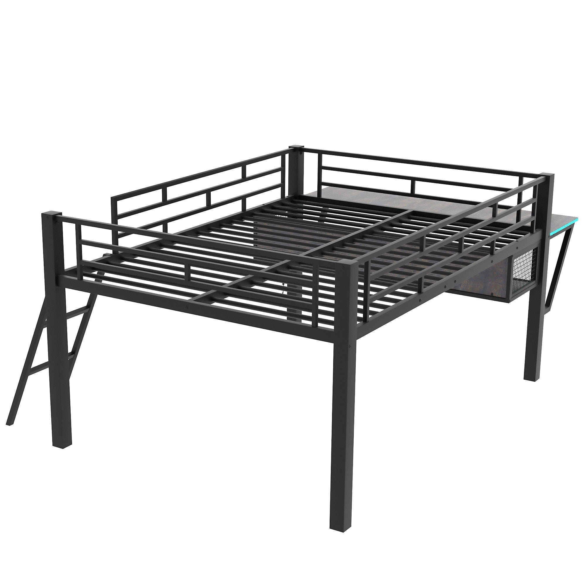 Gaming - Full Size Loft Bed With Desk, LED - Black
