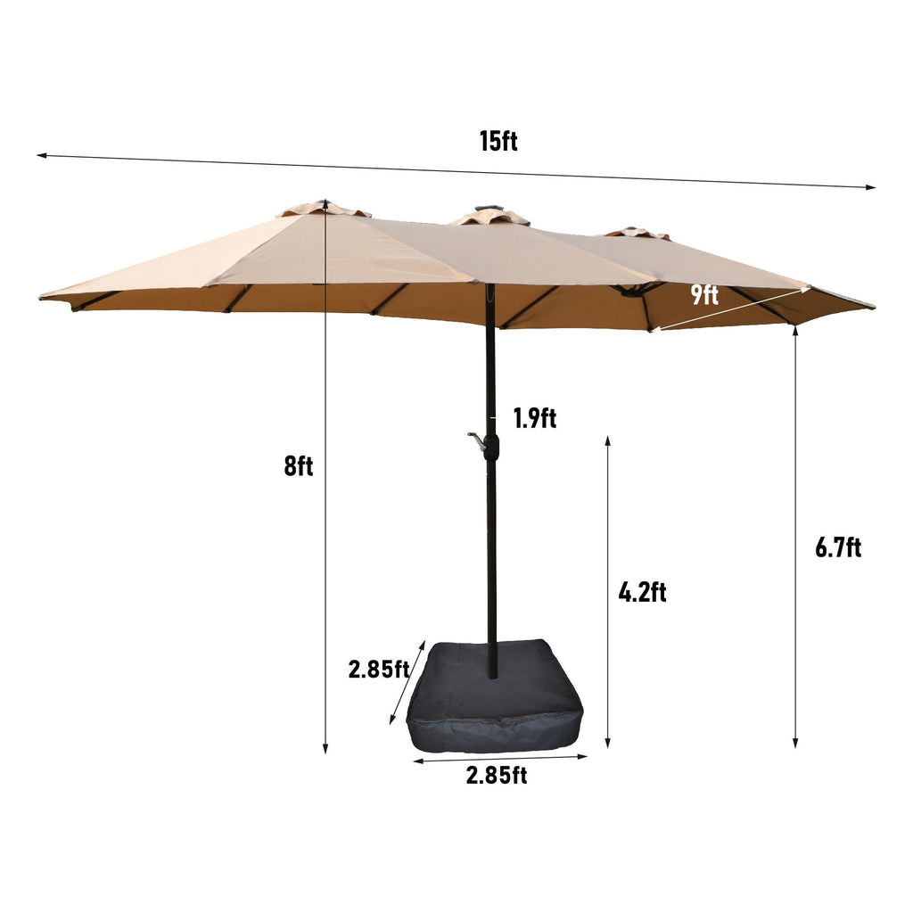 Double-Sided Outdoor Market Umbrella With Lights And Base