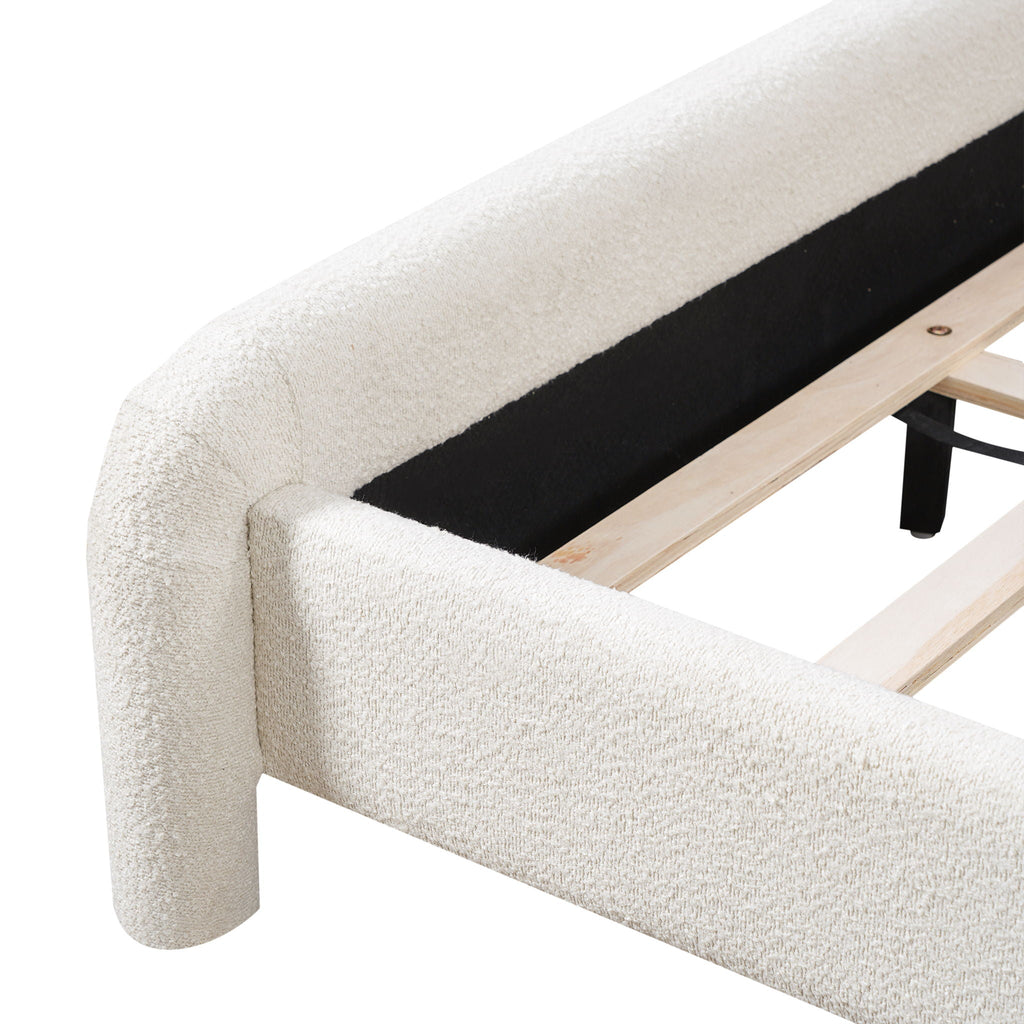 Upholstered Platform Bed Frame With Curved Headboard, Wood Slats Support