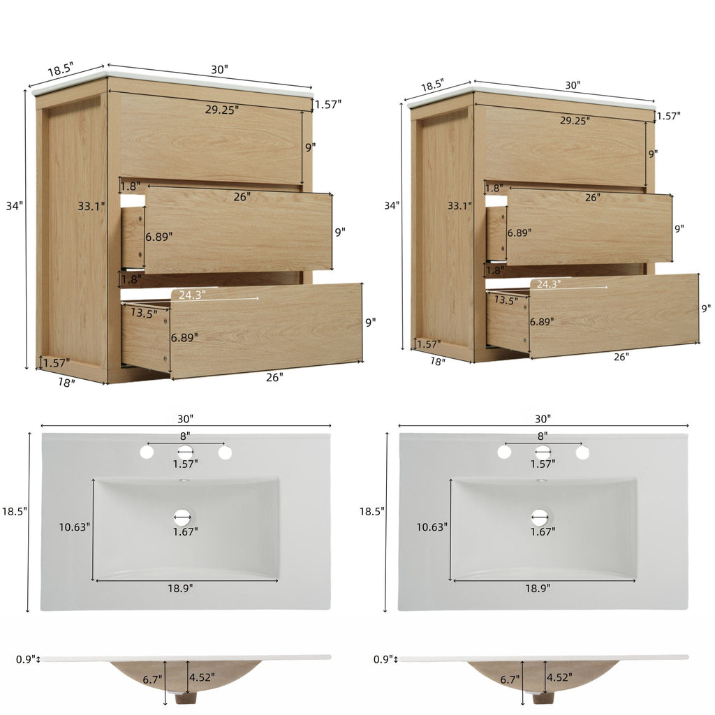 Double Sinks Bathroom Vanity Set with 2 Ceramic Basins