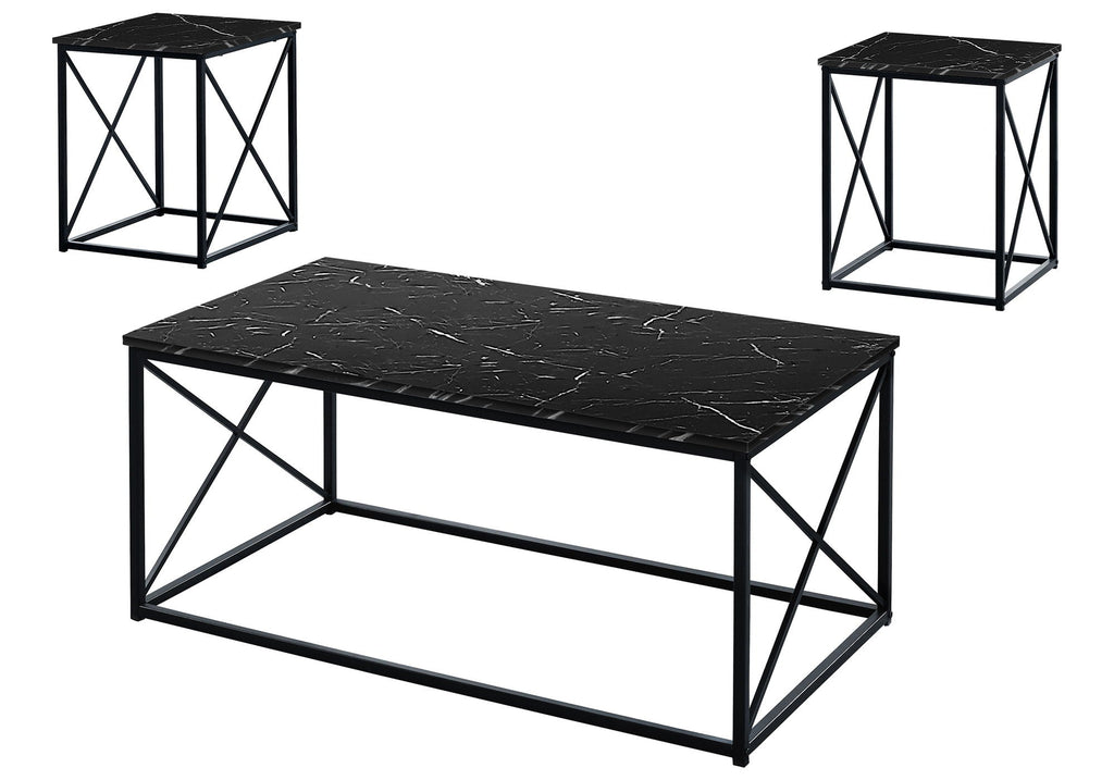 3-Piece Contemporary Living Room Table Set with Marble Look Finish