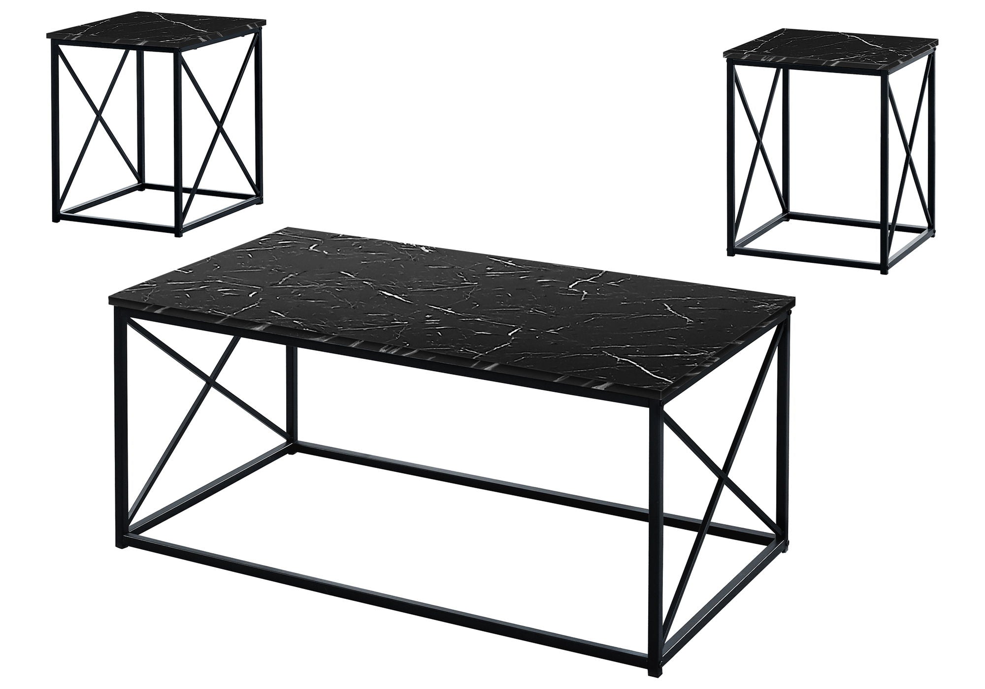 3-Piece Contemporary Living Room Table Set with Marble Look Finish