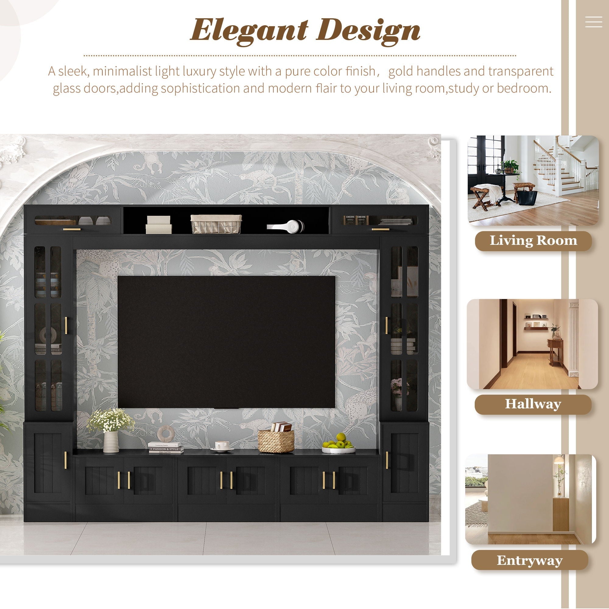 Wall Unit Entertainment Center With Bookshelves For TVs Up to 80"
