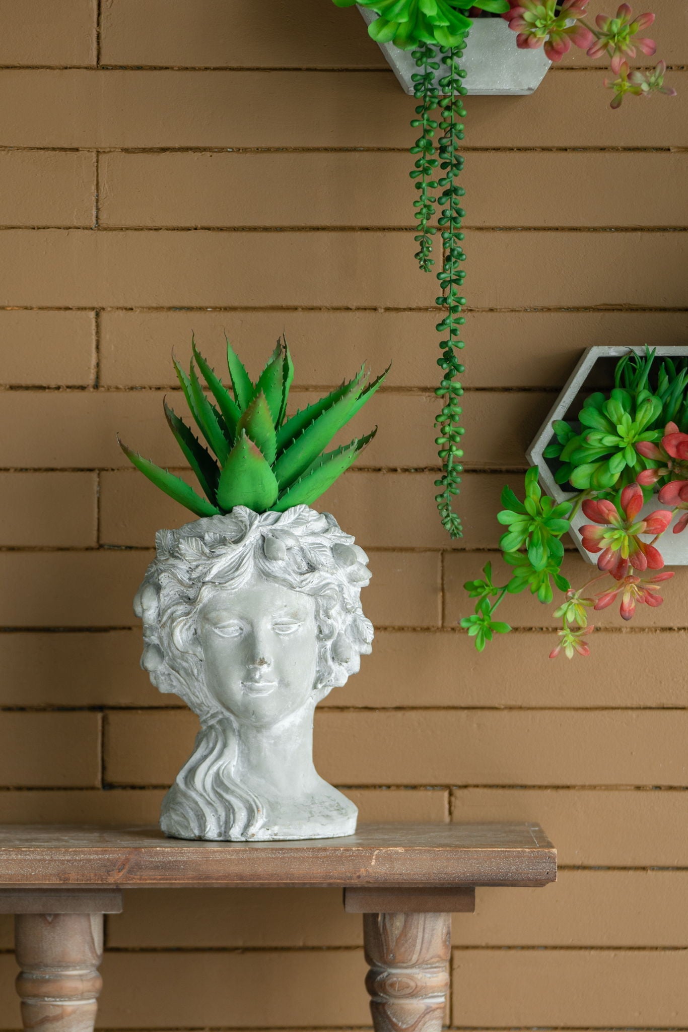 Cement Bust Wall Planter Indoor Outdoor Home Garden Decor, 8 - Gray
