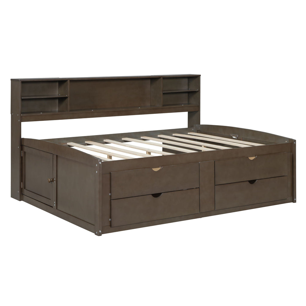 Daybed With 2 Bedside Cabinets, Upper Shelves And 4 Drawers
