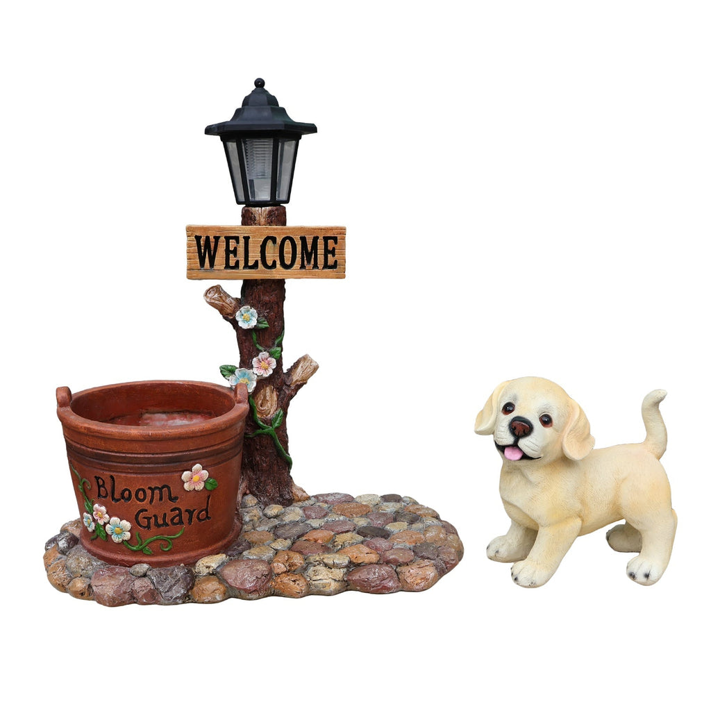 Labrador Puppy Solar Planter Garden Statue