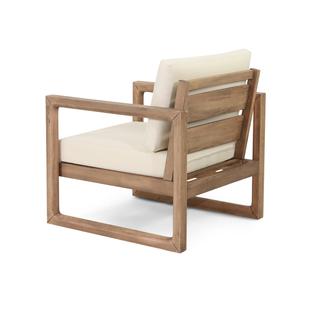 Set of 2 Outdoor Acacia Wood Patio Club Chairs with Beige Cushions