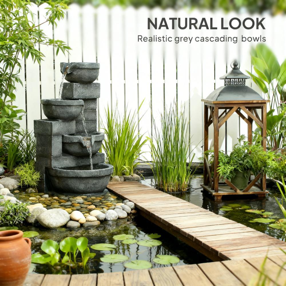 Garden Fountain, Tall Outdoor Waterfall with LED Lights