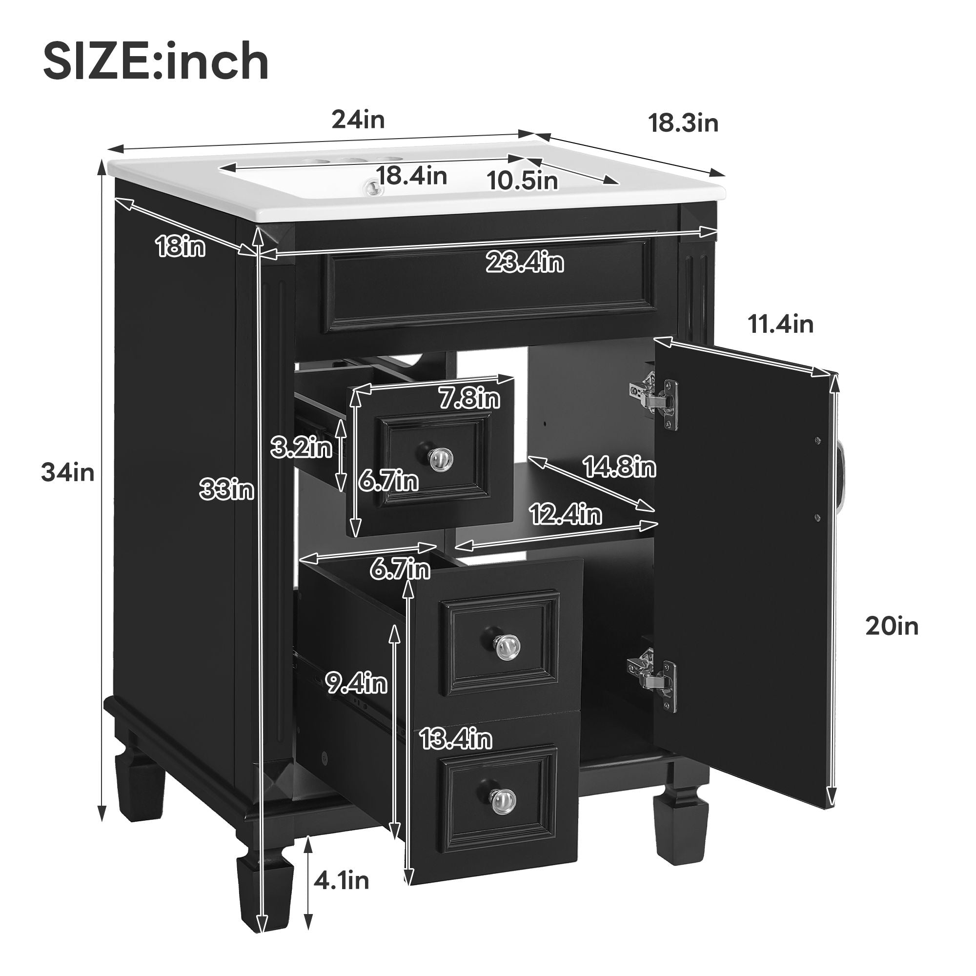 Bathroom Vanity With Sink, Compact Cabinet & 2 Drawers