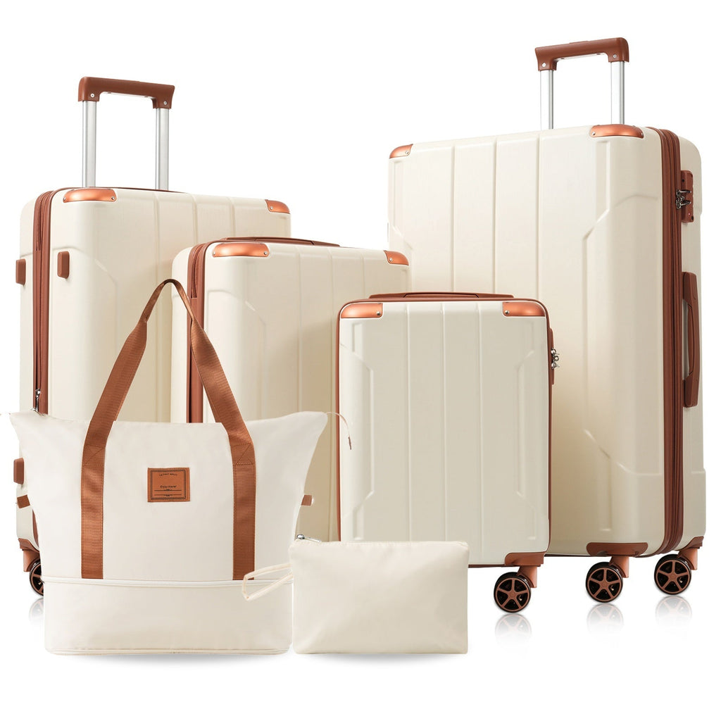 Brown & White 6-Piece Expandable Hardshell Luggage Set